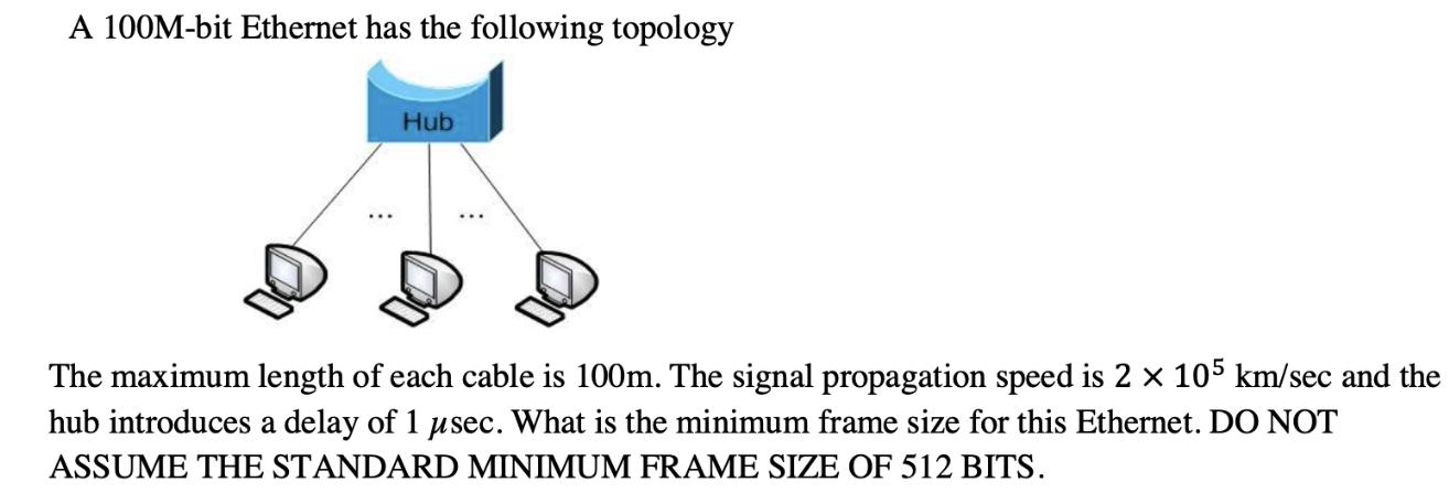 A 100M-bit Ethernet has the following topology Hub The maximum length of each cable is 100m. The signal