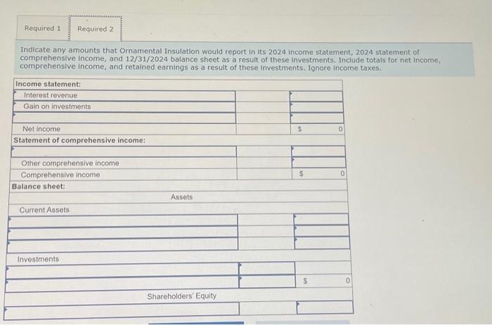 Required 11 Required 2 Indicate any amounts that Ornamental Insulation would report in its 2024 income