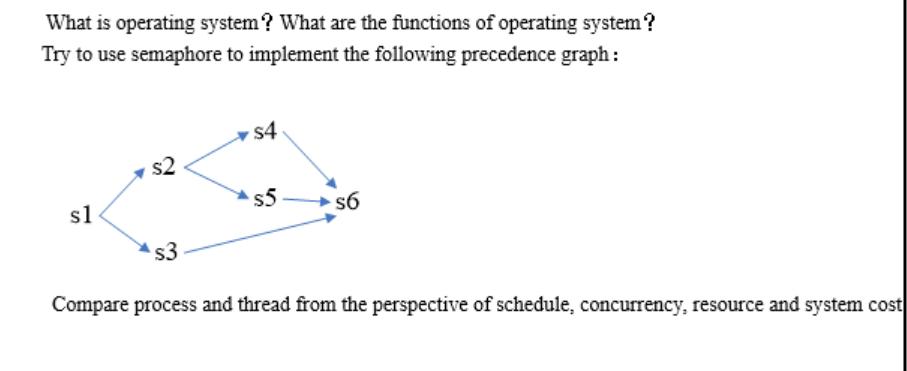 What is operating system? What are the functions of operating system? Try to use semaphore to implement the