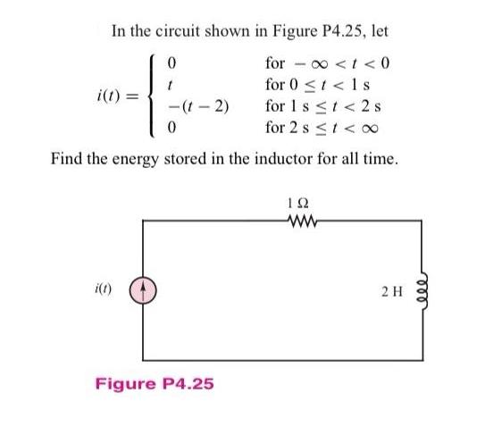 In the circuit shown in Figure P4.25, let 0 for < t <0 for 0  t < 1 s for 1st <2s -(1-2) 0 for 2 s t