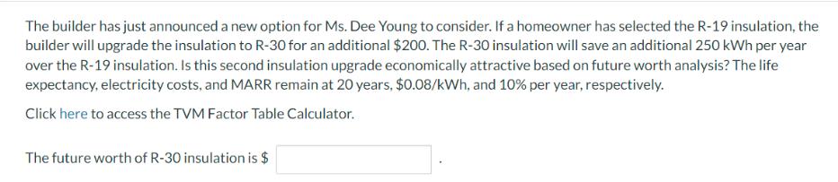 The builder has just announced a new option for Ms. Dee Young to consider. If a homeowner has selected the