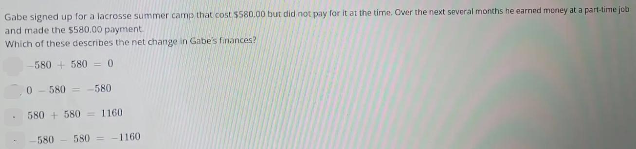 Gabe signed up for a lacrosse summer camp that cost $580.00 but did not pay for it at the time. Over the next