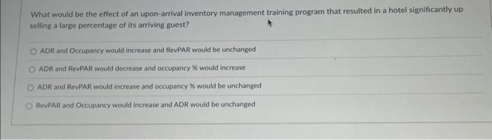 What would be the effect of an upon-arrival inventory management training program that resulted in a hotel