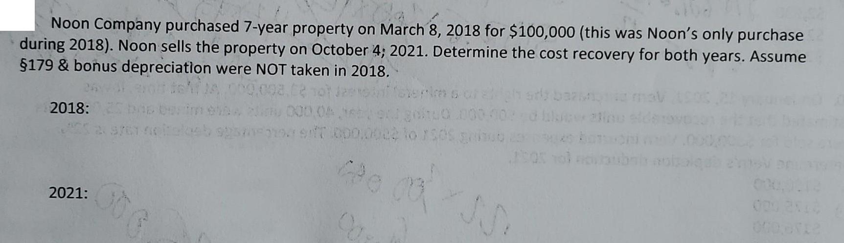 Noon Company purchased 7-year property on March 8, 2018 for $100,000 (this was Noon's only purchase during