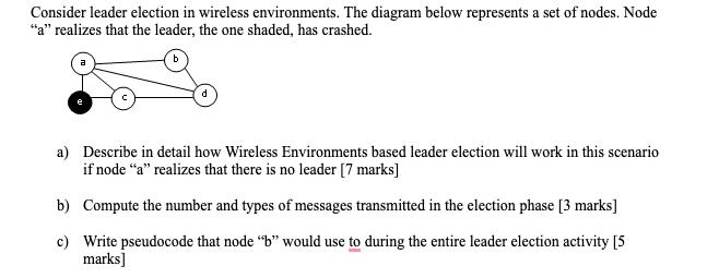 Consider leader election in wireless environments. The diagram below represents a set of nodes. Node 
