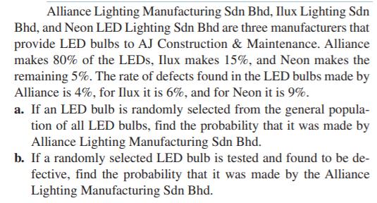 Alliance Lighting Manufacturing Sdn Bhd, Ilux Lighting Sdn Bhd, and Neon LED Lighting Sdn Bhd are three