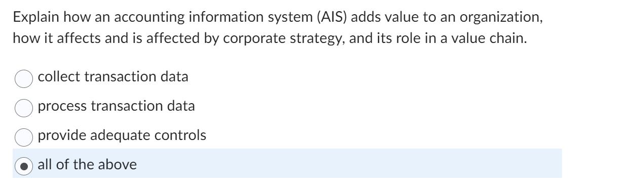 Explain how an accounting information system (AIS) adds value to an organization, how it affects and is