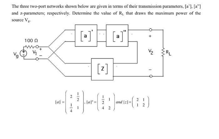The three two-port networks shown below are given in terms of their transmission parameters, [a'], [a