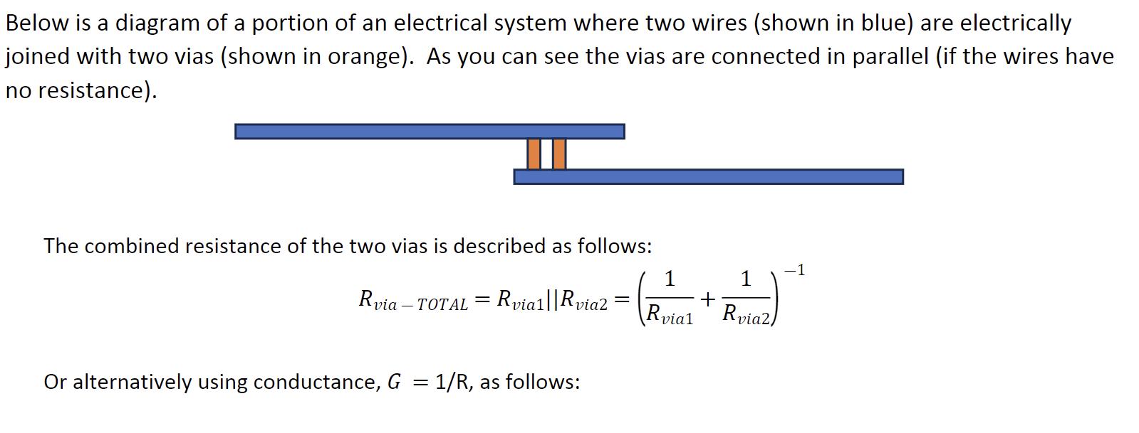 Below is a diagram of a portion of an electrical system where two wires (shown in blue) are electrically