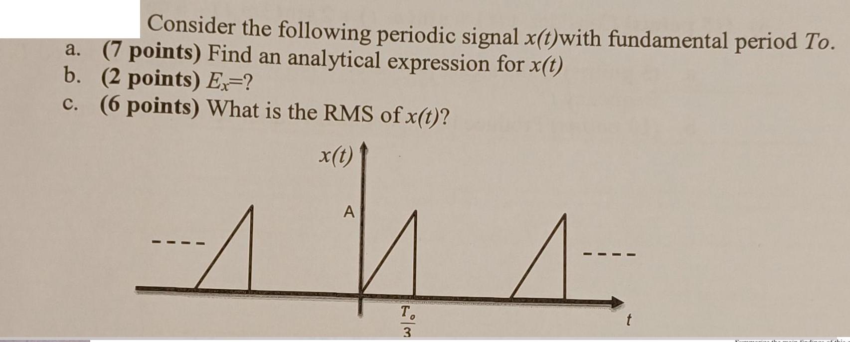 Consider the following periodic signal x(t)with fundamental period To. a. (7 points) Find an analytical
