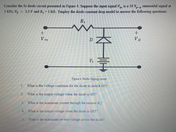 Consider the Si diode circuit presented in Figure 4. Suppose the input signal Vin is a 10 Vp-p sinusoidal