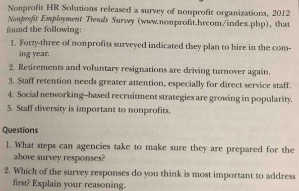 Nonprofit HR Solutions released a survey of nonprofit organizations, 2012 Nonprofit Employment Trends Survey