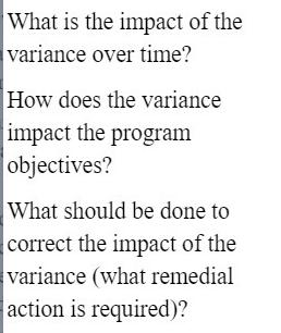 What is the impact of the variance over time? How does the variance impact the program objectives? What