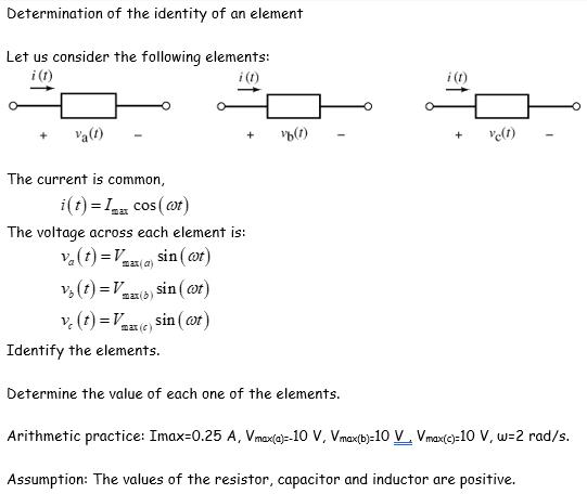 Determination of the identity of an element Let us consider the following elements: i(t) i(t) va(1) The