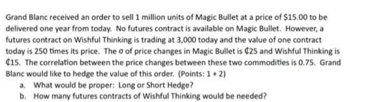 Grand Blanc received an order to sell 1 million units of Magic Bullet at a price of $15.00 to be delivered