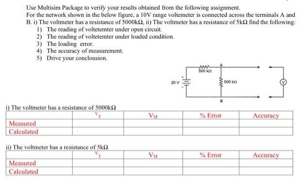 Use Multisim Package to verify your results obtained from the following assignment. For the network shown in