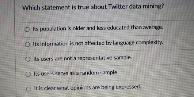 Which statement is true about Twitter data mining? Its population is older and less educated than average.