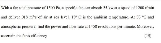 With a fan total pressure of 1500 Pa, a specific fan can absorb 35 kw at a speed of 1200 r/min and deliver