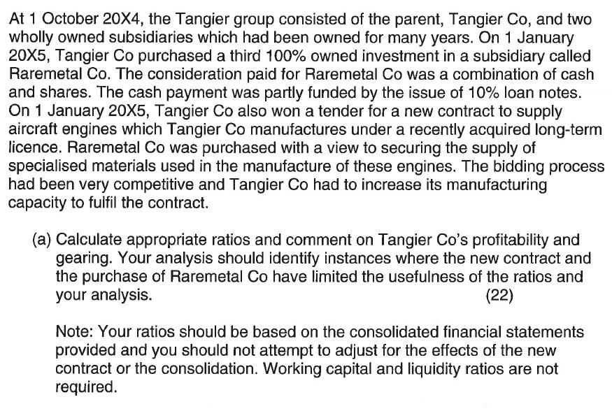 At 1 October 20X4, the Tangier group consisted of the parent, Tangier Co, and two wholly owned subsidiaries