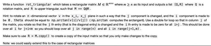 Write a function rot_triangular which takes a rectangular matrix M ER*** where mn as its input and outputs a