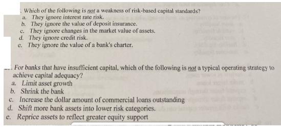 Which of the following is not a weakness of risk-based capital standards? a. They ignore interest rate risk.