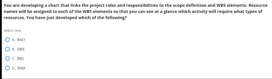 You are developing a chart that links the project roles and responsibilities to the scope definition and WBS