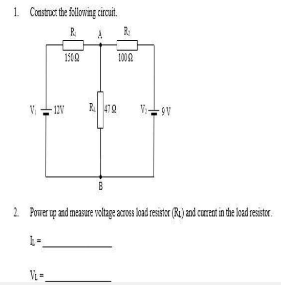 1. Construct the following circuit. R A V -12V V= 1502 R. 47 92 B R 10092 V-9V 2. Power up and measure
