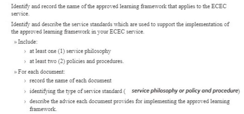Identify and record the name of the approved learning framework that applies to the ECEC service. Identify