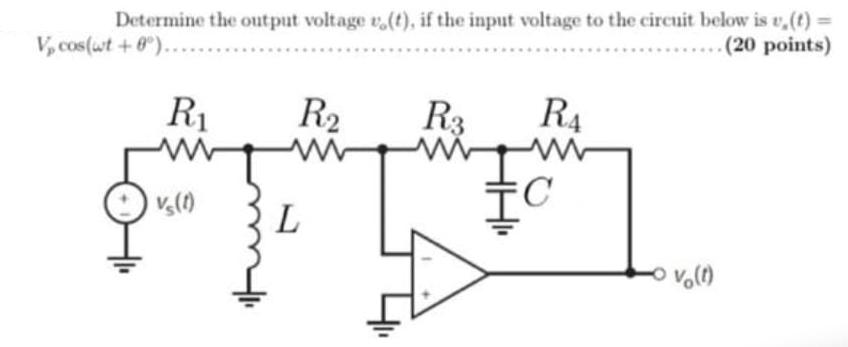 .. (20 points) Determine the output voltage r(t), if the input voltage to the circuit below is u, (t) = V,