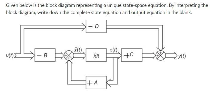 Given below is the block diagram representing a unique state-space equation. By interpreting the block