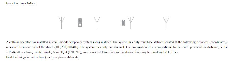From the figure below: Y Y DY Y A cellular operator has installed a small mobile telephony system along a