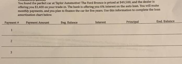 Payment # 1 2 You found the perfect car at Taylor Automotive! The Ford Bronco is priced at $49,500, and the