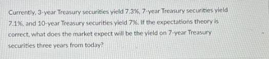 Currently, 3-year Treasury securities yield 7.3%, 7-year Treasury securities yield 7.1%, and 10-year Treasury