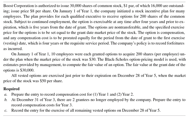 Boost Corporation is authorized to issue 30,000 shares of common stock, $1 par, of which 16,000 are outstand-