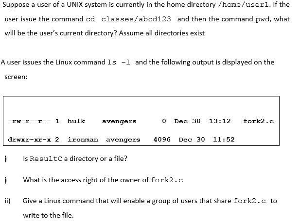 Suppose a user of a UNIX system is currently in the home directory /home/user1. If the user issue the command