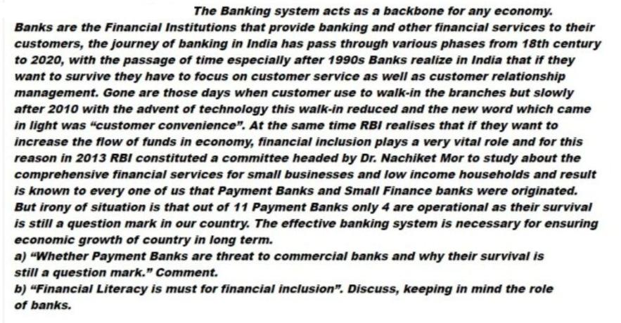 The Banking system acts as a backbone for any economy. Banks are the Financial Institutions that provide