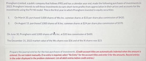 Pronghorn Limited, a public company that follows IFRS and has a calendar year end, made the following