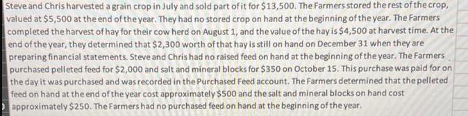 Steve and Chris harvested a grain crop in July and sold part of it for $13,500. The Farmers stored the rest