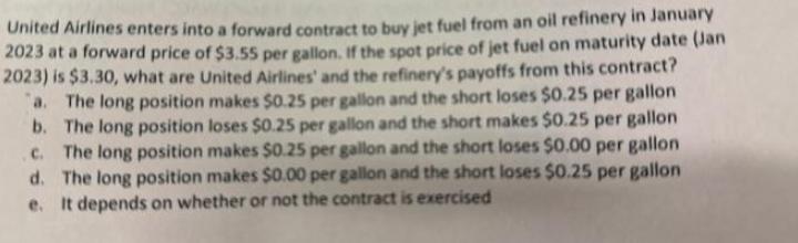 United Airlines enters into a forward contract to buy jet fuel from an oil refinery in January 2023 at a