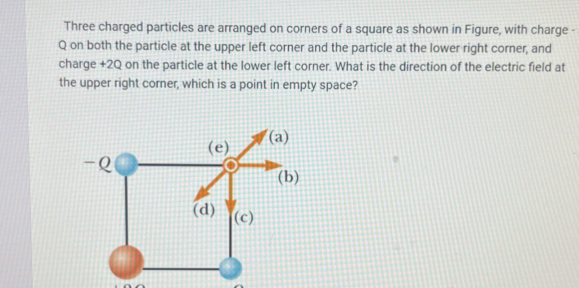 Three charged particles are arranged on corners of a square as shown in Figure, with charge Q on both the