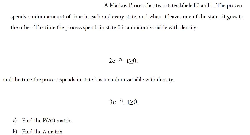 A Markov Process has two states labeled 0 and 1. The process spends random amount of time in each and every