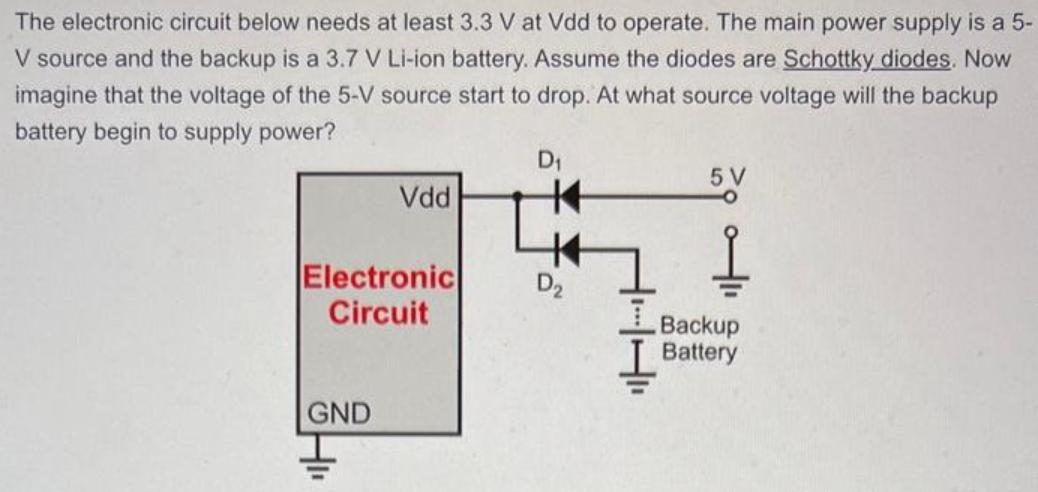 The electronic circuit below needs at least 3.3 V at Vdd to operate. The main power supply is a 5- V source