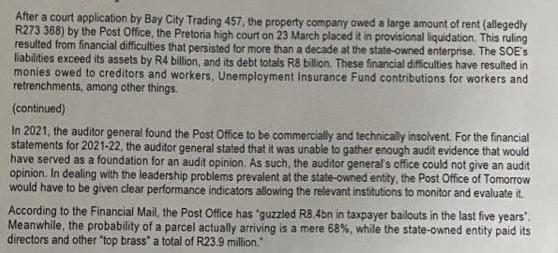 After a court application by Bay City Trading 457, the property company owed a large amount of rent