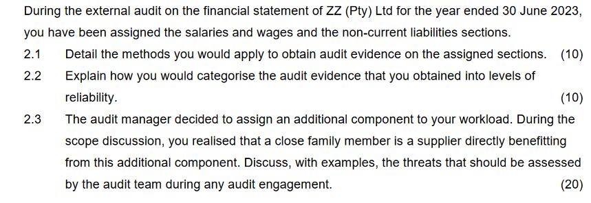 During the external audit on the financial statement of ZZ (Pty) Ltd for the year ended 30 June 2023, you