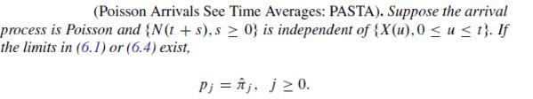 (Poisson Arrivals See Time Averages: PASTA). Suppose the arrival process is Poisson and {N(t+s), s  0} is