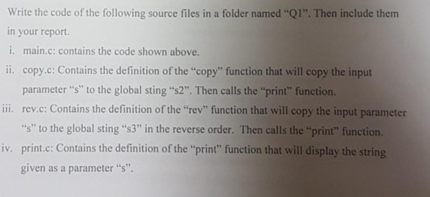 Write the code of the following source files in a folder named 