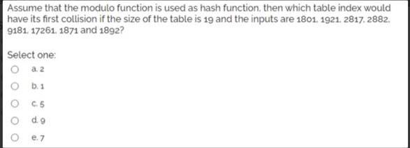 Assume that the moduto function is used as hash function, then which table index would have its first