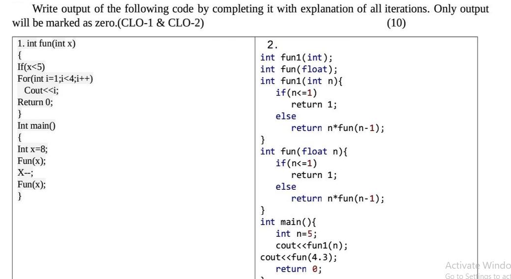 Write output of the following code by completing it with explanation of all iterations. Only output will be