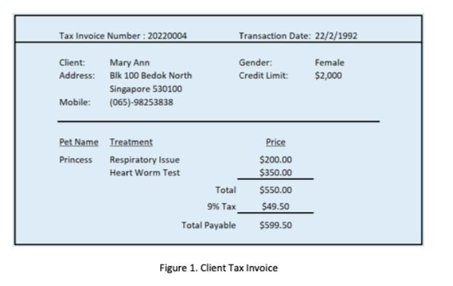 Tax Invoice Number: 20220004 Client: Mary Ann Address: Blk 100 Bedok North Singapore 530100 Mobile: