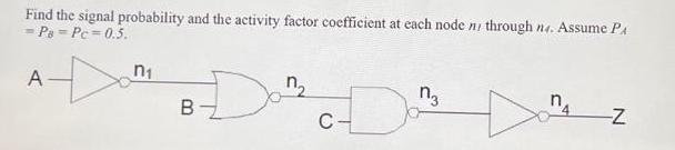 Find the signal probability and the activity factor coefficient at each node n, through n4. Assume PA -